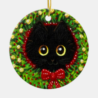 Lustige Weihnachts-Schwarzkatze Kunst Kreationen Keramik Ornament