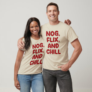 Lustige Weihnachts-Slogan-Design mit Nog Flix and  T-Shirt