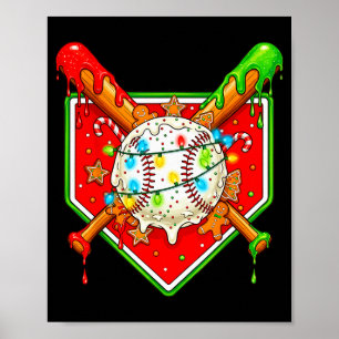 Lustige Weihnachtsbaseball-Eis-Drip Herren Damen Poster