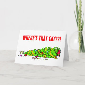 Lustige Weihnachtsbaum-Katze Feiertagskarte