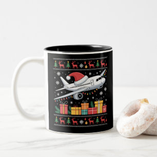 Lustige Weihnachtsbeleuchtung Baum Weihnachtsmann  Zweifarbige Tasse
