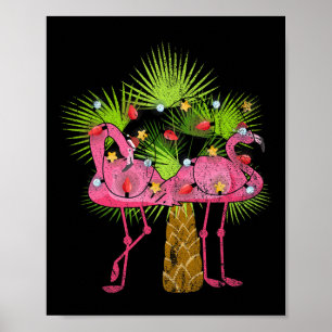 Lustige Weihnachtsbeleuchtung Flamingos Sommer Wei Poster