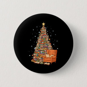 Lustige Weihnachtsbücher Baum Buchliebhaber Lehrer Button