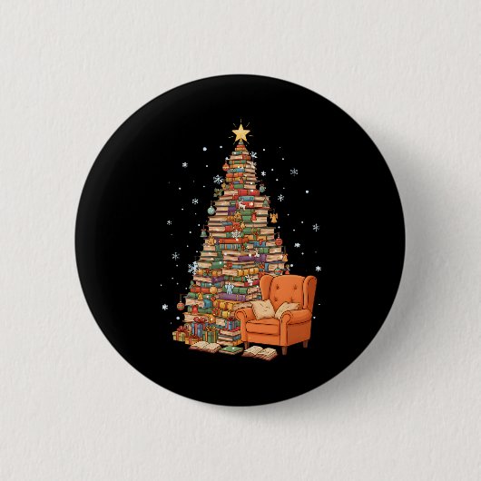Lustige Weihnachtsbücher Baum Buchliebhaber Lehrer Button (Vorderseite)
