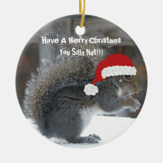 Lustige Weihnachtseichhörnchen-Verzierung Keramikornament (Vorne)