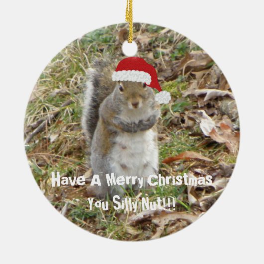 Lustige Weihnachtseichhörnchen-Verzierung Keramikornament (Hinten)