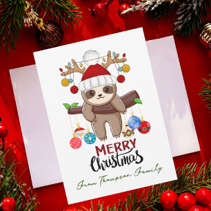 Lustige Weihnachtsfaultier & Familienfoto-Anpassun Feiertagskarte