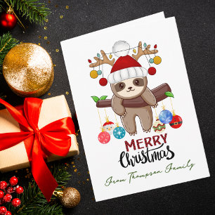 Lustige Weihnachtsfaultier & Familienfoto-Anpassun Karte
