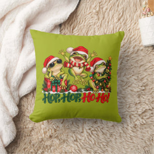 Lustige Weihnachtsfrösche mit Santa-Hüten Kissen