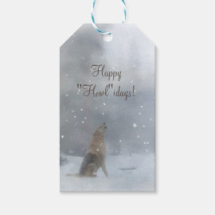 Lustige Weihnachtsgeschenk-Tags mit Wolf und Schne Geschenkanhänger
