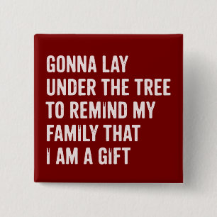 Lustige Weihnachtsgeschenke unter dem Baum Button