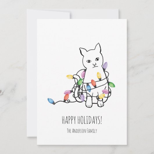 Lustige Weihnachtskarte mit Katze Feiertagskarte (Vorderseite)