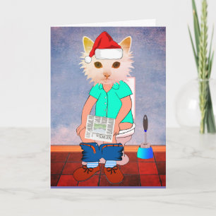 LUSTIGE WEIHNACHTSKARTEN MIT KATZE AUF DER TOILETT KARTE