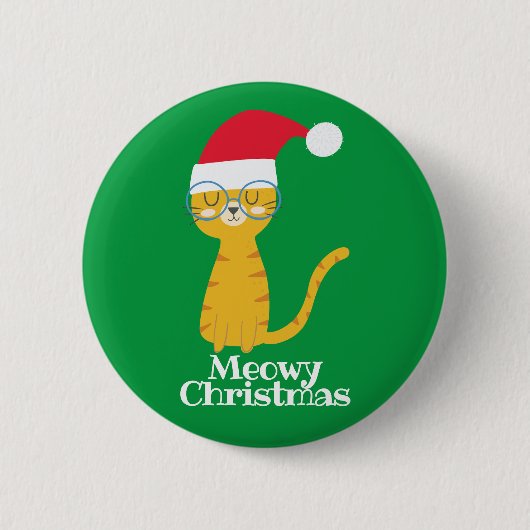 Lustige Weihnachtskatze Button (Vorderseite)