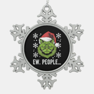 Lustige Weihnachtskatze Ew Leute Meowy Katzenliebh Schneeflocken Zinn-Ornament