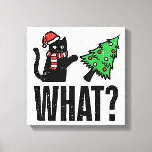 Lustige Weihnachtskatze kippt Weihnachtsbaum Leinwanddruck