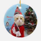 Lustige Weihnachtskatze "vermisst Sie! " Keramik Ornament (Hinten)