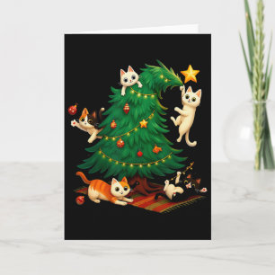 Lustige Weihnachtskatzen klettern Baum Süße Katze  Karte