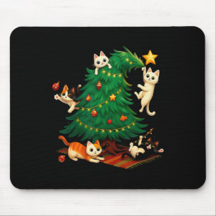 Lustige Weihnachtskatzen klettern Baum Süße Katze  Mousepad