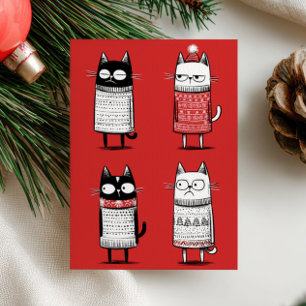 Lustige Weihnachtskatzenliebhaber Foto Rote Meowy Feiertagskarte