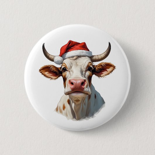 lustige Weihnachtskuh Button (Vorderseite)