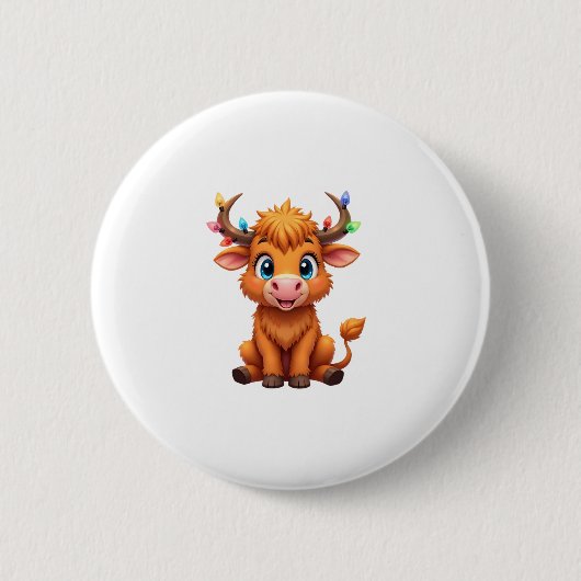 Lustige Weihnachtskuh Lichter Jungen Mädchen Süße Button (Vorderseite)