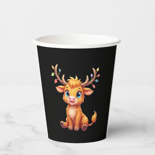Lustige Weihnachtskuh Lichter Jungen Mädchen Süße  Pappbecher (Vorderseite)