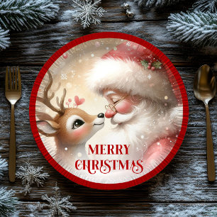 Lustige Weihnachtsmann-Rudolph-Cartoon-Feiertags-P Pappteller