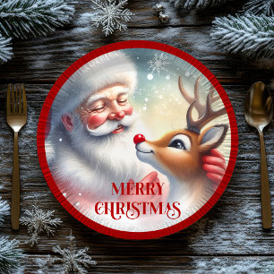 Lustige Weihnachtsmann-Rudolph-Cartoon-Kinderparty Pappteller