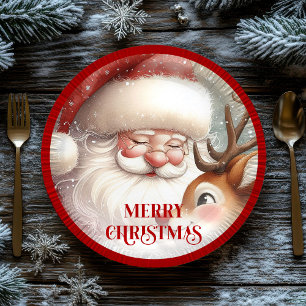 Lustige Weihnachtsmann- und Rudolph-Feierparty-Tel Pappteller