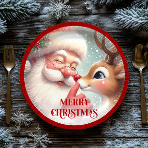 Lustige Weihnachtsmann- und Rudolph-Weihnachtsplat Pappteller