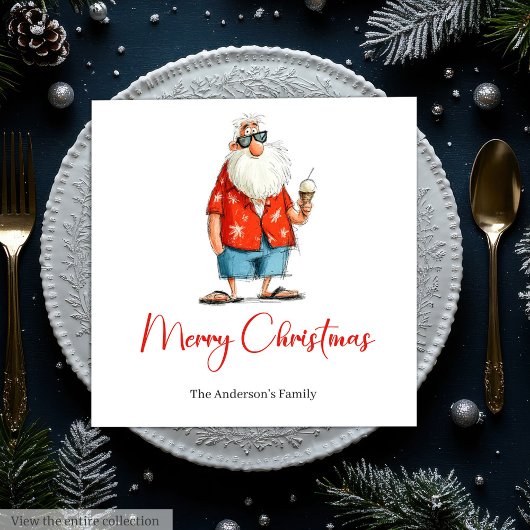 Lustige Weihnachtsmann-Wasserfarbe Fröhliche Feier Serviette