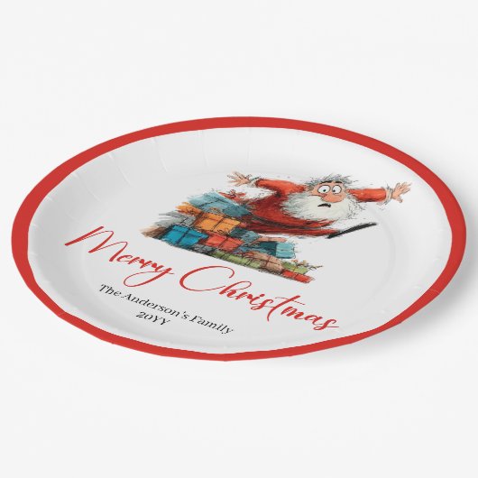 Lustige Weihnachtsmann-Wasserfarbe-Weihnachts-Dinn Pappteller (Schrägansicht)