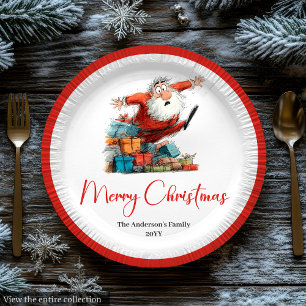 Lustige Weihnachtsmann-Wasserfarbe-Weihnachts-Dinn Pappteller