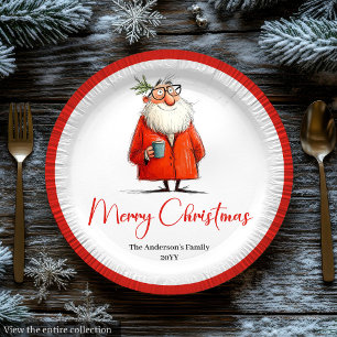 Lustige Weihnachtsmann-Wasserfarben-Feiertags-Papi Pappteller
