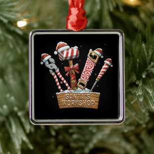 Lustige Weihnachtsmann-Werkstatt-Lutscher-Handwerk Ornament Aus Metall