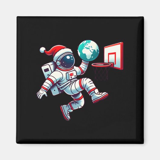 Lustige Weihnachtsmannmütze Astronaut Dunking Erde Magnet (Vorne)