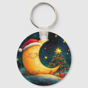 Lustige Weihnachtsmond-Galaxie-Feier Schlüsselanhänger