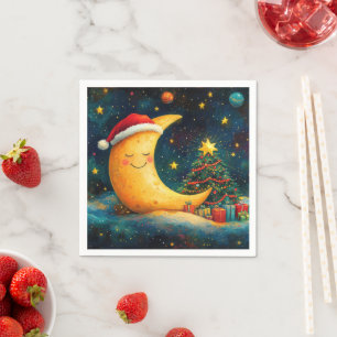 Lustige Weihnachtsmond-Galaxie-Feier Serviette