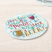 Lustige WeihnachtsPartymerlot-Wein-Bier-Typografie Runder Pappuntersetzer (Angewinkelt)
