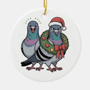 Lustige Weihnachtstauben Feiertagsvögel Keramik Ornament