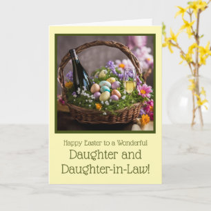 Lustige Wein-Ostern für Tochter und Schwiegertocht Karte