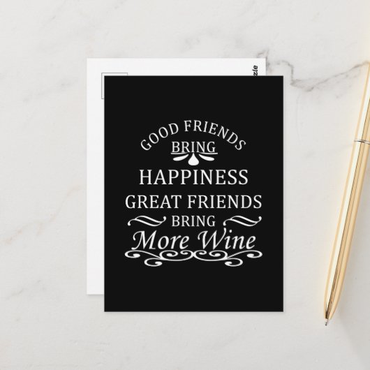 Lustige Wein-Zitate für Freunde Postkarte (Vorderseite/Rückseite Beispiel)