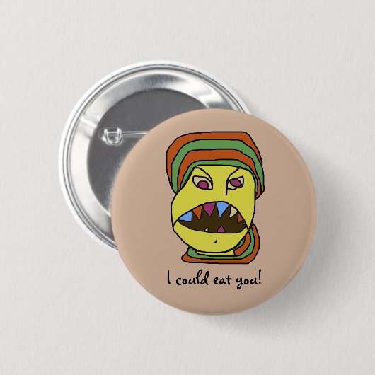 Lustige WEIRDOS hungriger Cartoon Button (Vorne & Hinten)