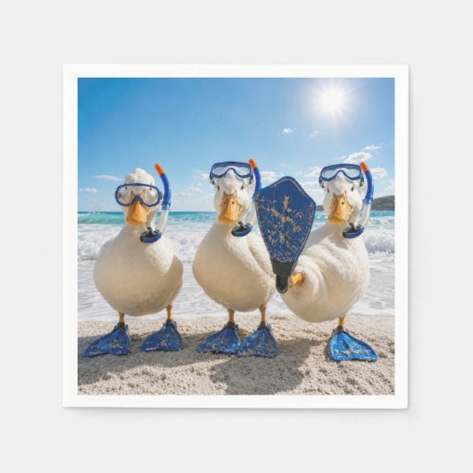 Lustige weiße Enten mit Schnorchelausrüstung Serviette (Vorderseite)