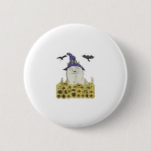 Lustige weiße Katze in einem Hexenhut Vintage-Hall Button