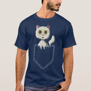 Lustige weiße Katze in Pocket Tee Vintage Kawaii A
