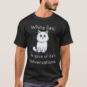 Lustige weiße Katze mit würziger Unterhaltung mit  T-Shirt
