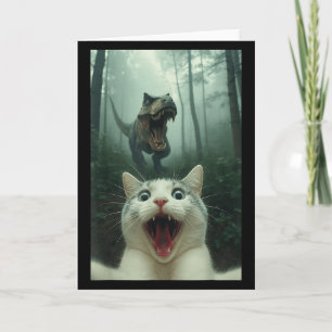 Lustige weiße Katze Selfie mit T-Rex Dinosaurier,  Karte