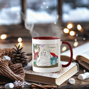 Lustige weiße Katze Weihnachtsbaum Ornamente Grün Tasse